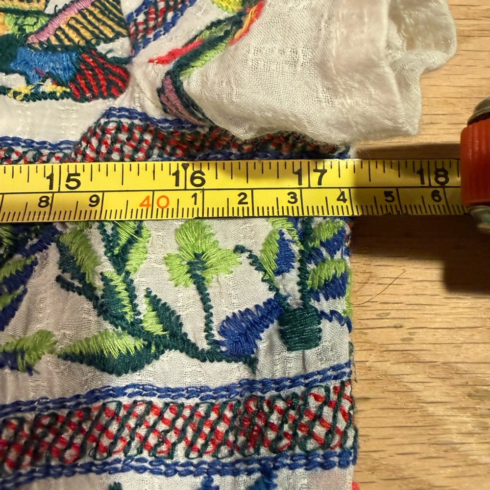 Anthropologie Embrodied White V-Neck Top with Multi-Color Floral Stitching - Picture 8 of 10